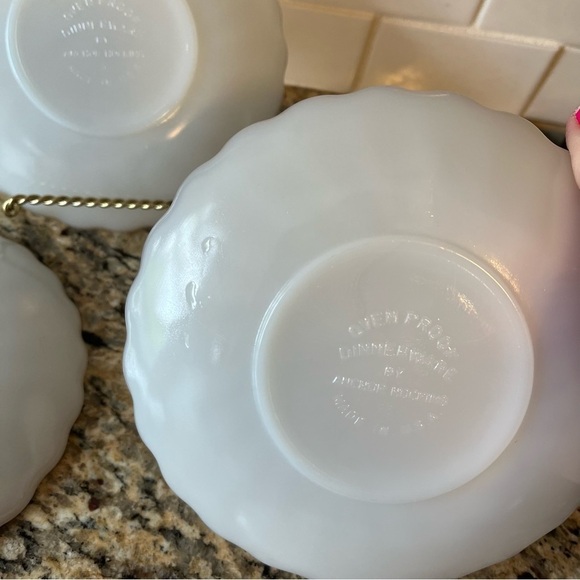 Vintage Anchor Hocking Milk Glass Gold Rim 6” Saucer | Set of 7 - Picture 6 of 8